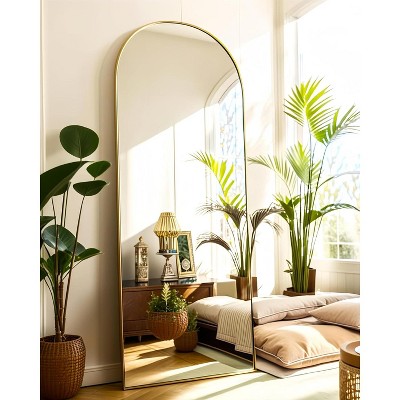 Beautyolove Full Length Mirror 58" x 18" Arched Floor Mirror Wall Hanging Mounted Mirrors Full Body Mirrors, Gold