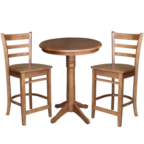 30 Effie Round Pedestal Counter Height Dining Set With 2 Emily Stools Distressed Oak International Concepts Solid Wood 3 piece Target