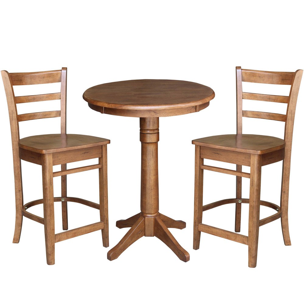 Photos - Dining Table 30" Effie Round Pedestal Counter Height Dining Set with 2 Emily Stools Dis