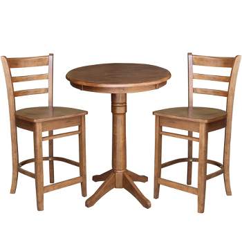 30" Effie Round Pedestal Counter Height Dining Set with 2 Emily Stools Distressed Oak - International Concepts