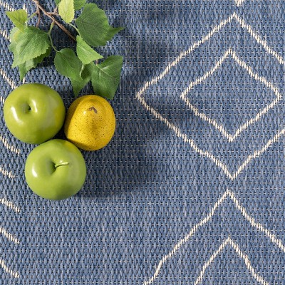 Blue Geometric Moroccan Indoor/Outdoor Area Rug