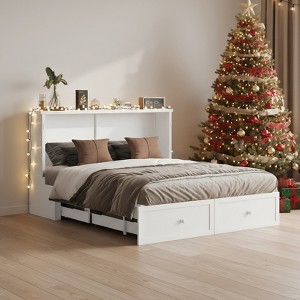 Mjkone Modern Queen Size Murphy Bed with USB ports & 2 Drawers，No Mattress - 1 of 4