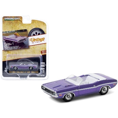 1970 Dodge Challenger R/T HEMI Convertible Plum Crazy with White Stripes "Vintage Ad Cars" Series 3 1/64 Diecast Model Car by Greenlight