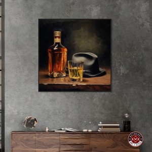 Notoriart Whiskey and Vintage Hat Bar Cart Art For Men Framed - 1 of 4