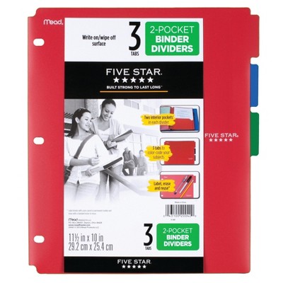 Photo 1 of (12 PACK) Mead Five Star 2 Pocket Binder Dividers - 3 Tabs - Fire/Pacific/Forest