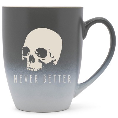 100 North Skull 10 Ounce Gray and White Two Toned Ombre, Comfortably Fits Your Hands, Ceramic Tea Coffee Cup Mug, Never Better