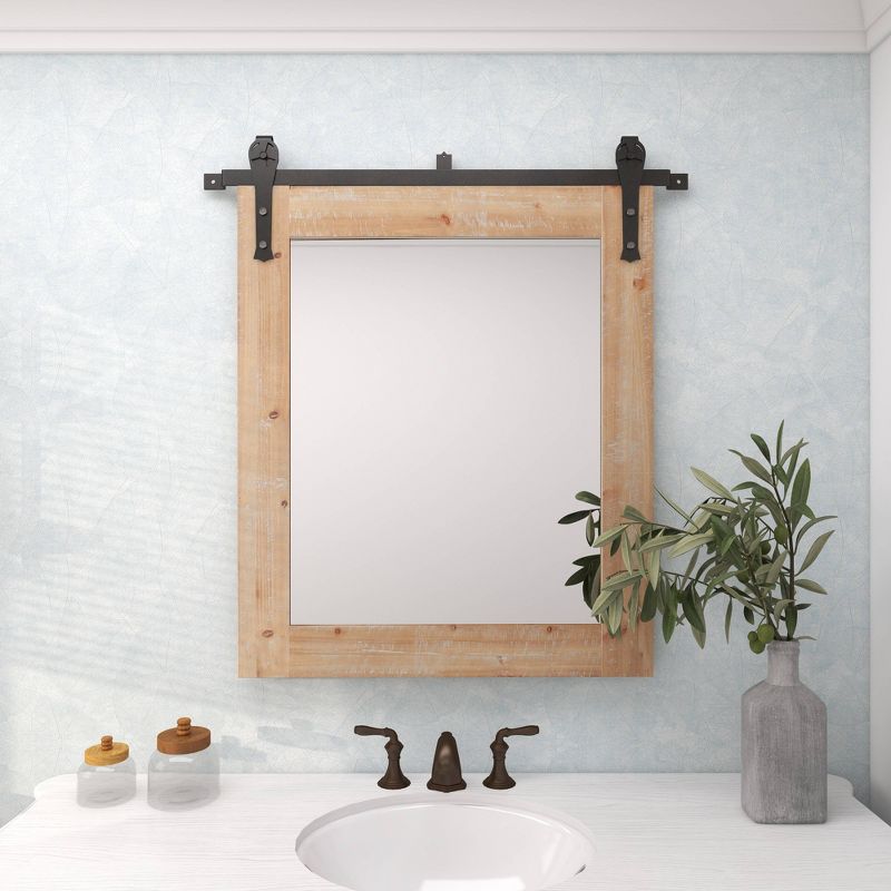 Wood Wall Mirror with Metal Hanging Rod Brown - Olivia & May, 5 of 15