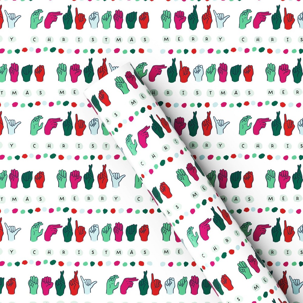 50 sq ft American Sign Language 'Merry Christmas' Gift Wrap White - Wondershop™25 pack 