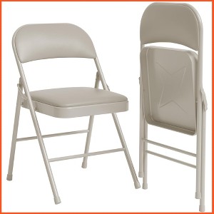 2 Pack Beige Folding Chairs With Padded Cushion and Back, Folding Chairs for Outside - 1 of 4