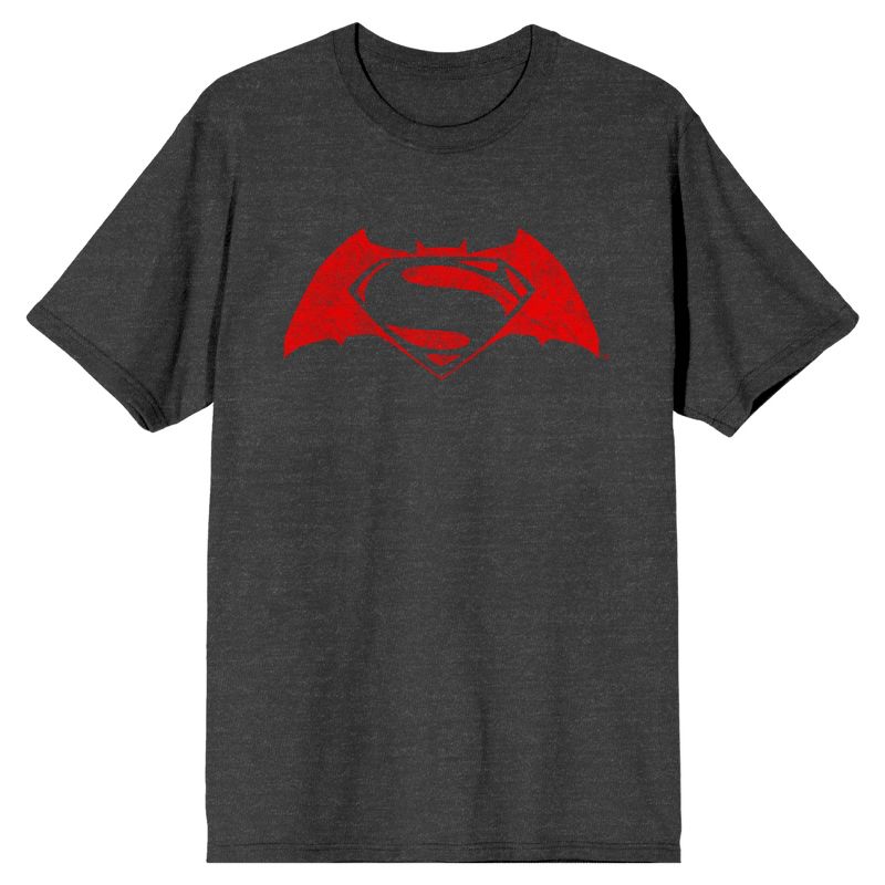 Batman V Superman Dawn Of Justice Red Logo Men's Heather Gray Graphic T-Shirt, 1 of 2