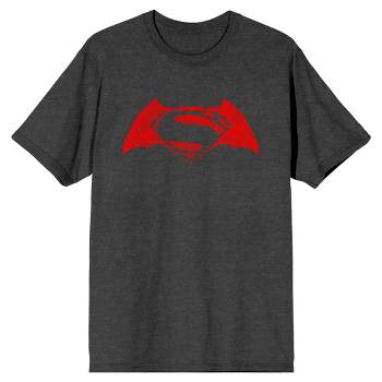 Batman V Superman Dawn Of Justice Red Logo Men's Heather Gray Graphic T-Shirt
