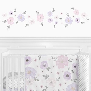 Sweet Jojo Designs Girl Wall Decal Stickers Art Nursery Décor Watercolor Floral Purple Pink and Grey 4pc - 1 of 3
