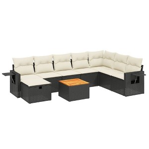 vidaXL Patio Sofa Set with Cushions Outdoor Furniture 9 Piece Poly Rattan - Black and Cream without Storage - 1 of 4