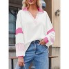 Imily Bela Womens Color Block  Oversized Polo Shirt V Neck Long Sleeve Casual Pullover Top - 4 of 4
