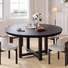 PexFix 52" x 52" Solid Wood Farmhouse Dining Table Round Wood Texture Top with Cross X Base for Modern Dining Rooms & Family Gatherings Black - 2 of 4