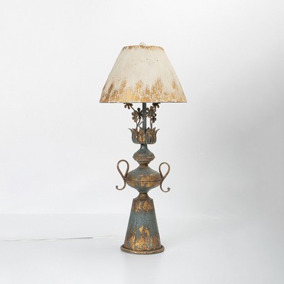Vintage Metal Table Lamp with Distressed Finish, 34.25" Tall, Elegant Rustic Home Decor Light, 1pc