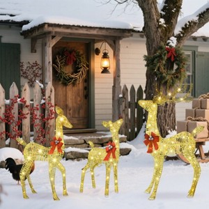 Wovenbyrd Holiday Tiime Set of 3 Light-Up Champagne-colored Reindeer Family Christmas Decoration, - 1 of 1