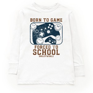 The Juniper Shop SmileyWorld Born To Game Forced To School Youth Long Sleeve Tee - 1 of 4