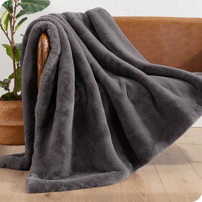 Berkshire Collection Faux Fur Plush Throw Blanket, 60x70, Gray