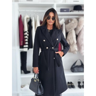 Women Elegant Double Breasted Trench Coat Notched Collar Overcoat with Belt Classic Jacket Fall Winter