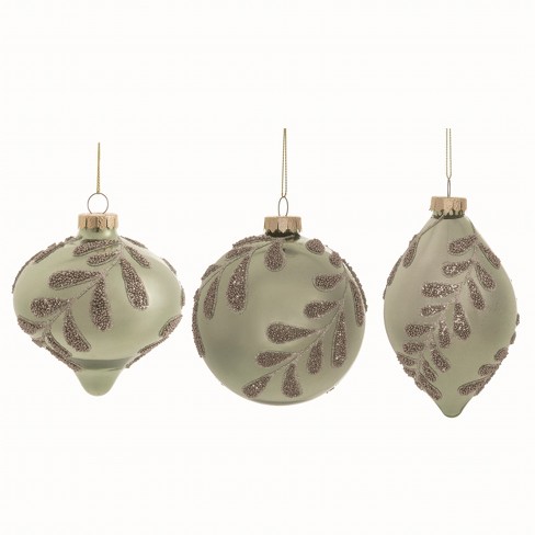 Transpac Glass Green Christmas Pale Ornaments Set of 3 - image 1 of 2