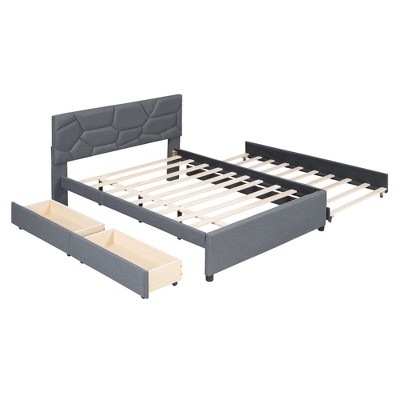 NicBex Full Size Upholstered Platform Bed with Twin Size Trundle and 2 Drawers for Adults/Boys/Girls