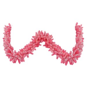 Northlight Pre-lit Flocked Artificial Christmas Garland - 9' x 12" - Pink - Clear Lights - 1 of 3