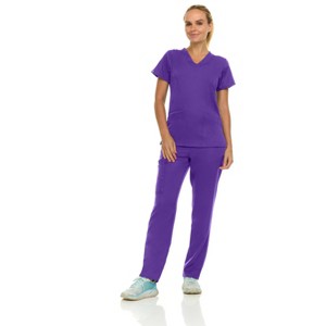 Medichic Women's Medical Scrubs Set- V-Neck with Flare Pant - 1 of 4
