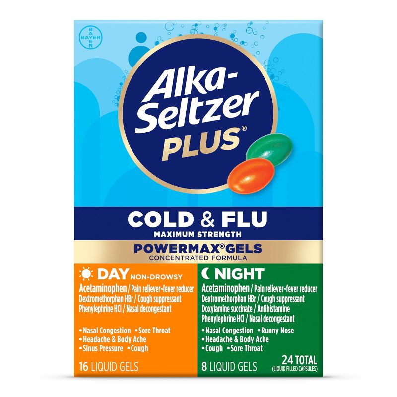 Alka-Seltzer Plus PowerMax Day/Night Cough, Cold &#38; Flu Relief Liquid Gels - 24ct, 1 of 8