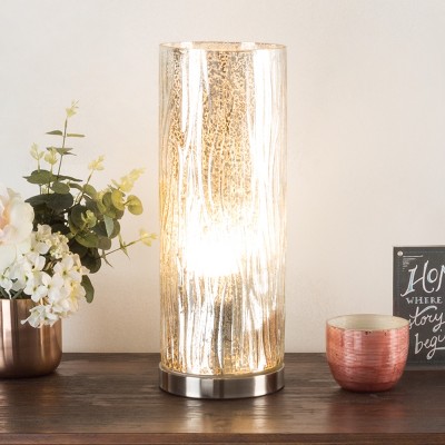 Hastings Home LED Uplight Table Lamp With Textured Tree Bark Pattern - Silver Mercury Finish