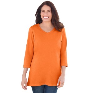 Woman Within Perfect Three-Quarter Sleeve V-Neck Tee - 1 of 4