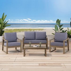 Christopher Knight Home Samwell Outdoor Acacia Wood 4 Seater Chat Set with Water Resistant Cushions - 1 of 4