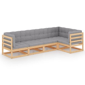 vidaXL Patio Furniture Set 5 Piece Outdoor Sectional Sofa Solid Wood Pine - Natural With Cushions - 1 of 4
