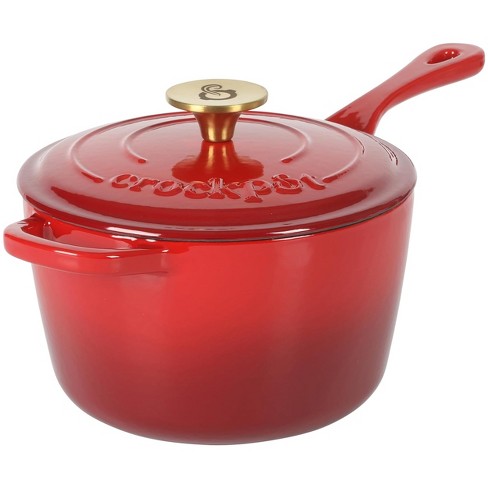 Crock-pot Artisan 3 Quart Enameled Cast Iron Saucepan With Lid In Red And  Gold : Target