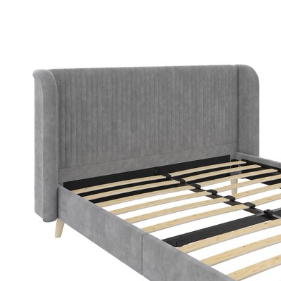 Light Gray Velvet Queen Wingback Bed with Tufted Upholstery