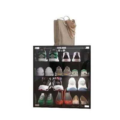 Vynxaria Modern Black Glass Door Shoe Display Cabinet - 4 Layers
