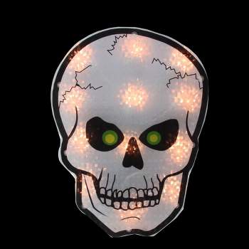 Northlight 12" Lighted Holographic Halloween Skull Window Silhouette Decoration