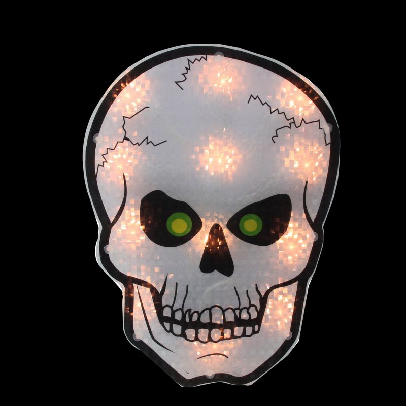 Northlight 12" Lighted Holographic Halloween Skull Window Silhouette Decoration, 1 of 3