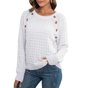 Garvee Women's Sweater Casual Long Sleeve Crewneck Button Knit Pullovers Sweaters Tops - 1 of 4