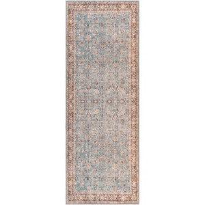 Livabliss 2'7"x12' Colin Traditional Machine Washable Rug Blue/Brown: Flatweave Runner, Pet Friendly, Indoor Use - 1 of 4