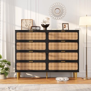 Rattan 8 Drawer Dressers for Bedroom, Tall Dresser with Deep Drawers, for Closet with Wide Top, Long Wooden Dresser for Living Room, Hallway - 1 of 4