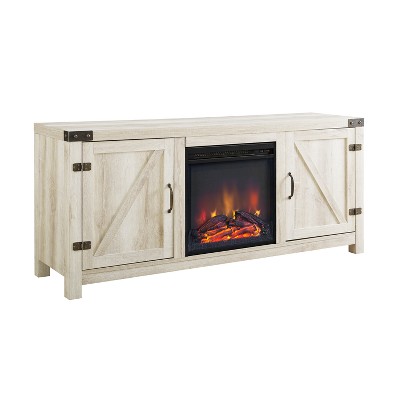 Clarabelle Double Door Farmhouse Electric Fireplace TV Stand for TVs up to 65" White Oak - Saracina Home