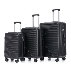 Gulches 20"/24"/28" 3 pcs/set in ABS Spinner Wheel Luggage, Carry on Suitcase, Matching Color, TSA Combination Lock For Big And Middle Size (Black) - 1 of 4