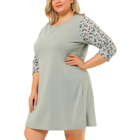 Agnes Orinda Women's Plus Size Cute Floral 3/4 Sleeve Nightgowns Grey 3x :