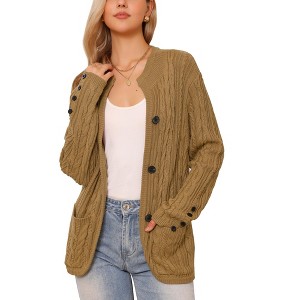 INSPIRE CHIC Women's Button Down Long Sleeve Crew Neck with Pockets Casual Sweater Cardigan - 1 of 4