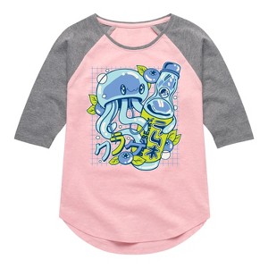 Girls' - Instant Message - Jellyfish Ramune Shirt Tail Raglan Graphic T-shirt - 1 of 4