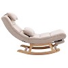 Solid Wood Ergonomic Beige Rocking Chair, PU Accent Chair with Retractable Footrest - Maison Boucle - 3 of 4