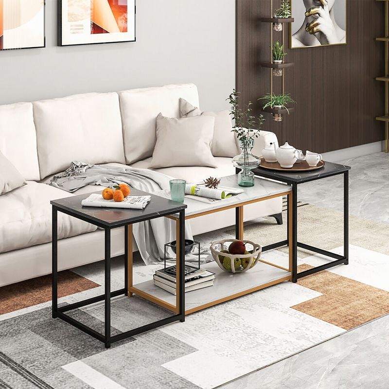 Tangkula Set of 3 Nesting Table Modern Coffee Side Sofa Table Faux Marble Top Living Room, 4 of 11