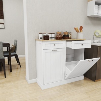 LunaLulinlk Two Drawers and Two-Compartment Tilt-Out Trash Cabinet Kitchen Trash Cabinet-White