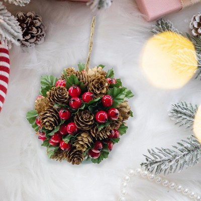 FURNIinspire Decorative Holiday Scene Props Christmas Tree Ornament Cone Berry Ball, Home Decor for Holiday Party, Multicolored, 5.1"*5.1"*5.1"